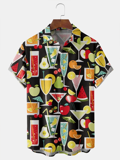 Fydude Cocktail Chest Pocket Short Sleeve Hawaiian Shirt
