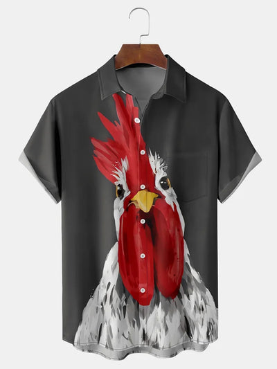 Fydude Men'S Chicken Printed Shirt