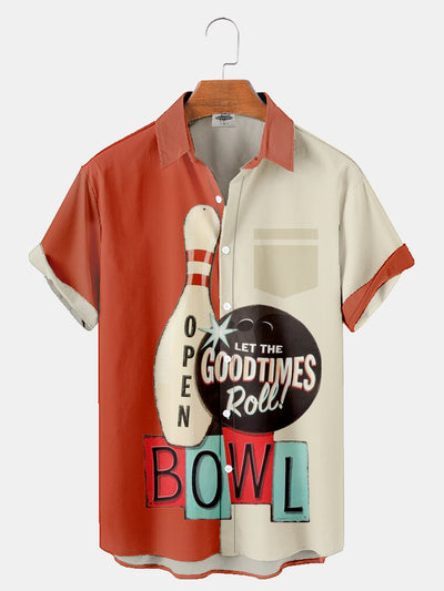Fydude Men's bowling color-block printed shirt