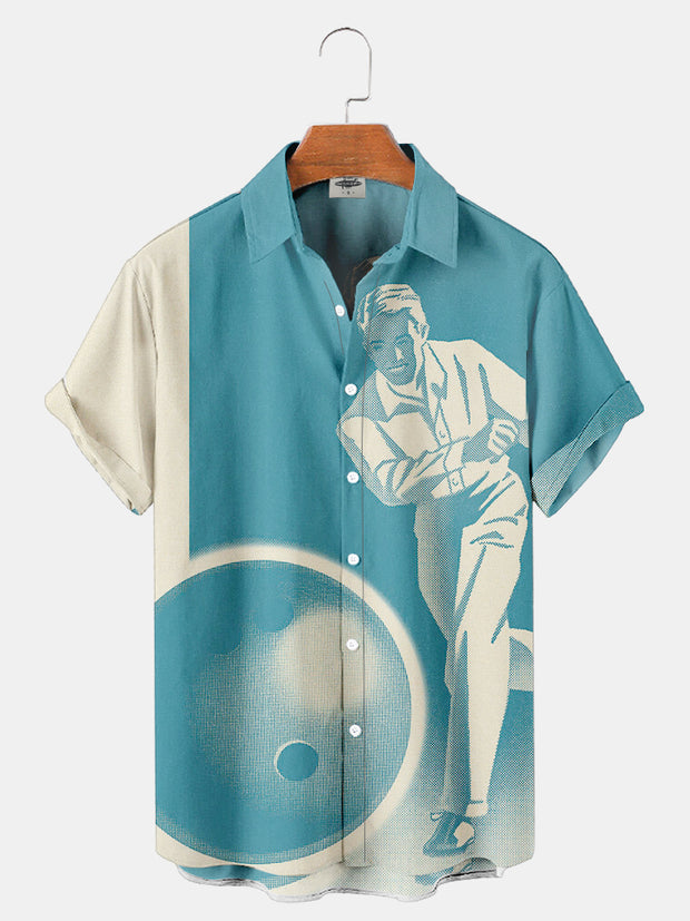 Men'S 50s retro bowling Print Shirt