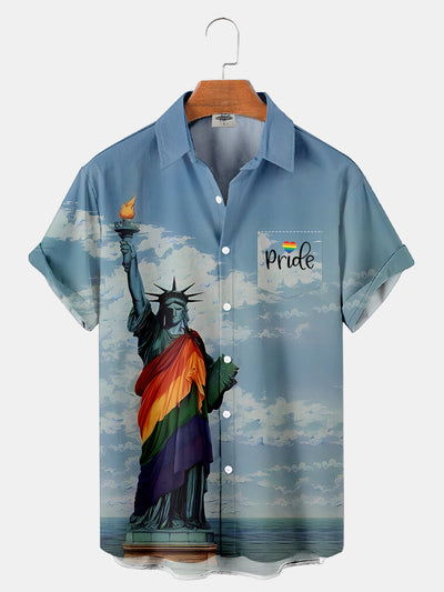 Fydude Men'S Lgbt Pride Month Statue Of Liberty Rainbow Flag Print Shirt