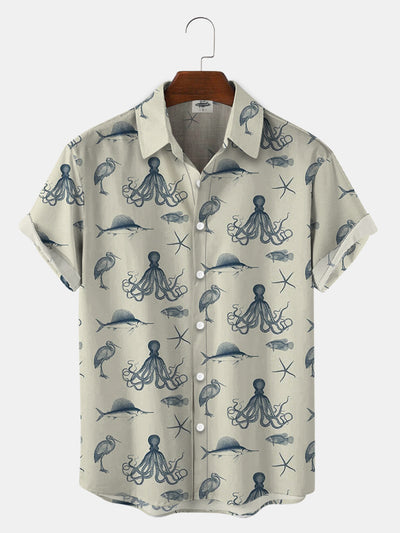 Men'S Octopus And Sea Life Print Shirts