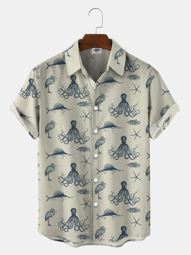 Men'S Octopus And Sea Life Print Shirts