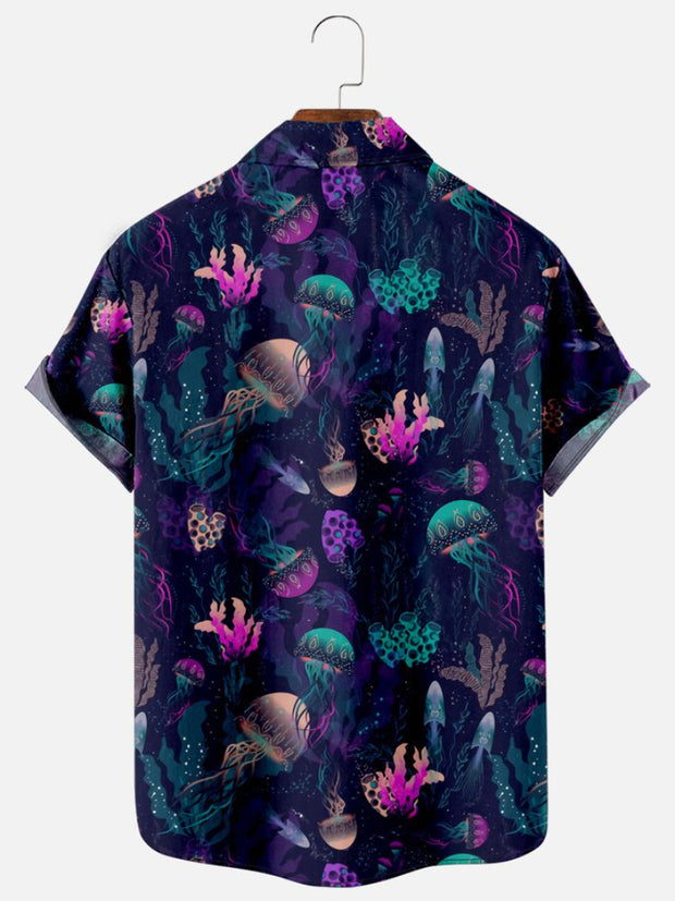 Mens Jellyfish Coral Print Retro Shirt