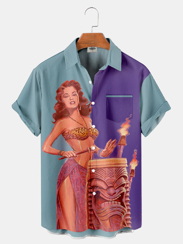 Fydude Men'S Island Tiki Printed Shirt