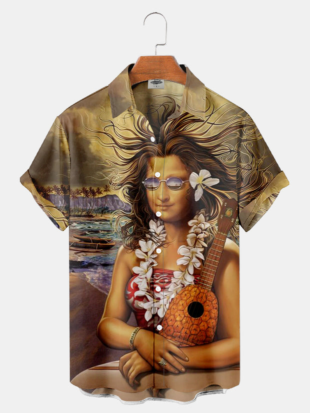 Fydude Men'S Tropical Island Printed Shirt