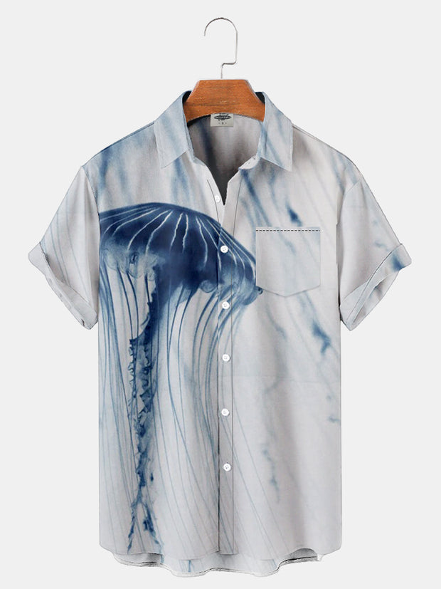 Fydude Men'S Jellyfish Print Shirt