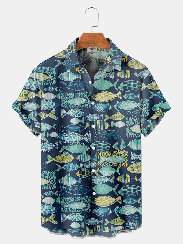 Men'S Vintage Fish Print Shirt