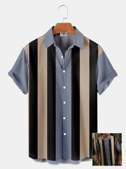 Fydude Men'S Stripe Printed Bowling Shirt