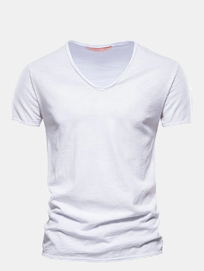 Casual Solid V-neck Short Sleeve T-Shirt