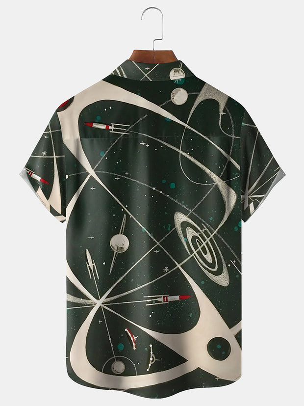 Fydude Men'S Space Geometric Pattern Printed Shirt