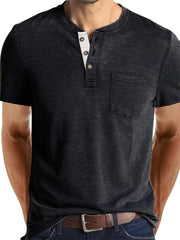 Men'S Round Neck Button Top Henry Short Sleeve T-Shirt