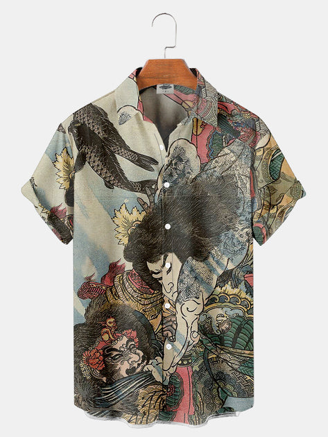 Japanese Print Shirts For Men 2026.Men'S Vintage Ukiyoe Samurai Japanese Hawaiian Print Shirt - Fydude