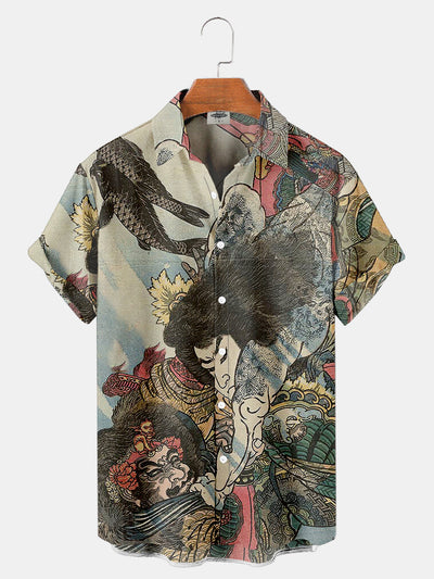 Men'S Vintage Ukiyoe Samurai Print Shirt