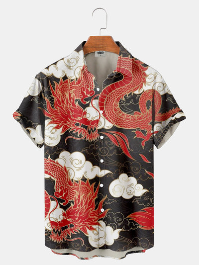 Fydude Men's ukiyo-e oriental dragon print shirt