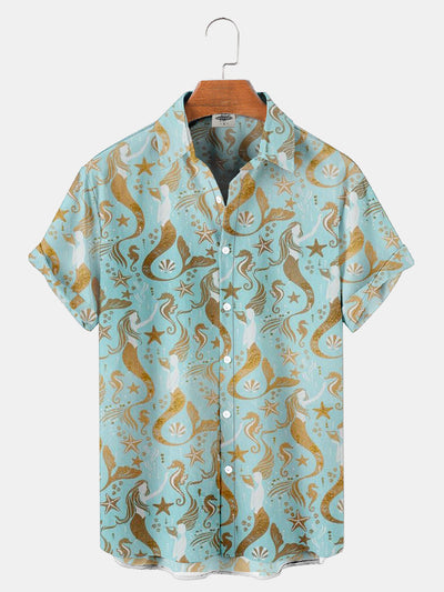 Fydude Men's Mermaids Printed Shirt