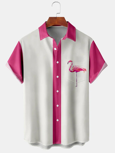 Fydude Men'S Pink Flamingo Printed Shirt