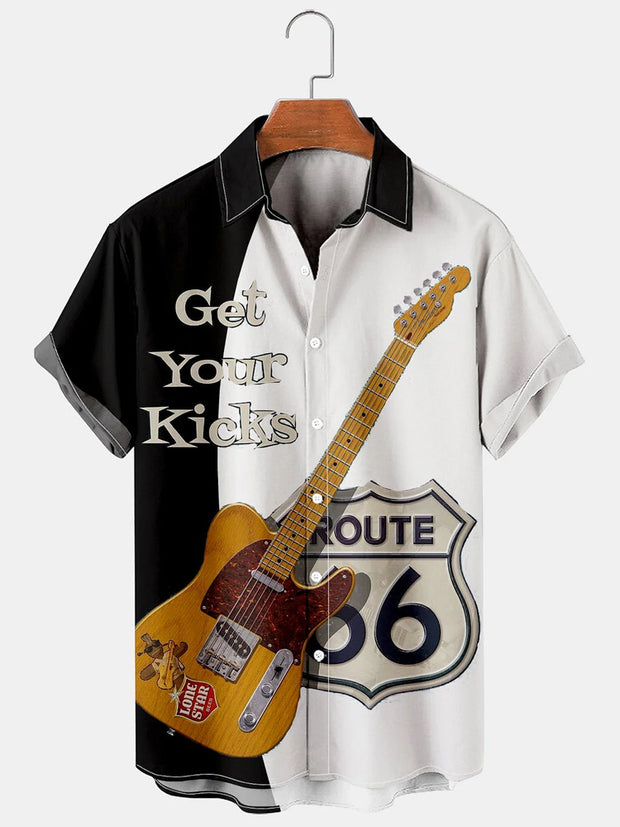 Fydude Men'S ROUTE 66 And Music Get Your Kicks Printed Shirt