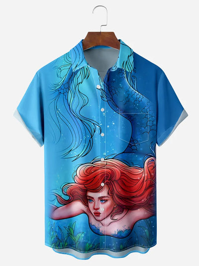 Fydude Men'S Mermaid On The Reef Printed Shirt