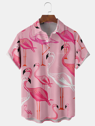 Fydude Men'S Hawaii Island Flamingof Printed Shirt