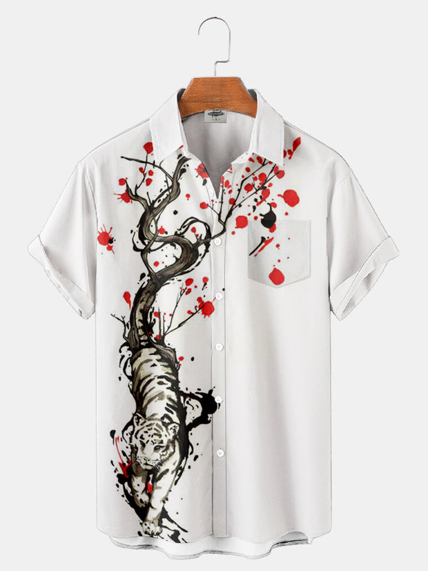 Fydude Men'S Ukiyo-E Tiger And Plum Blossoms Printed Shirt