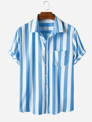 Men Casual Striped Turn-down Collar Short Sleeve Shirt