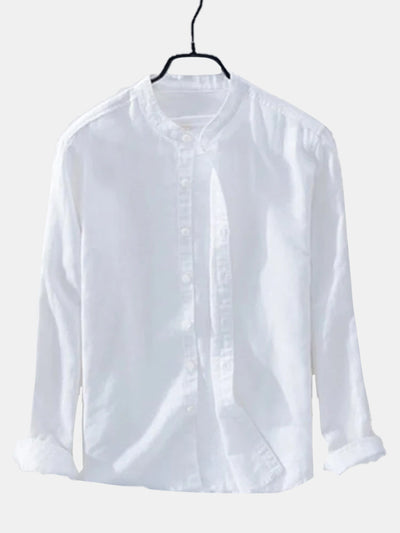 Fydude White Cotton Casual Stand Collar Shirt And Top