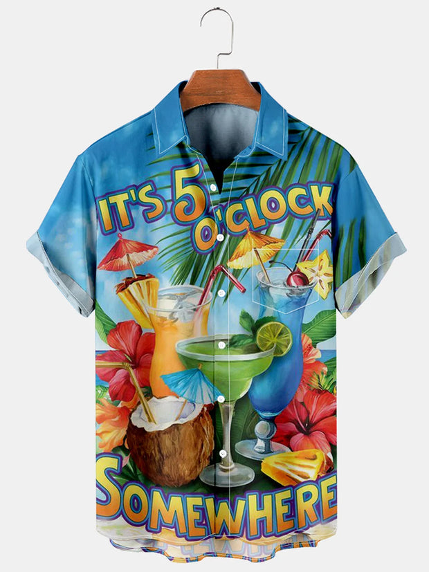 Fydude Men'S It's 5 O'clock Somewhere Cocktail Printed Shirt