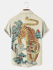 Fydude Men'S Ukiyo-E Embroidery Tiger Printed Shirt