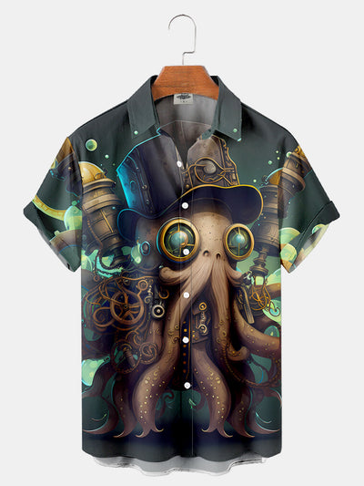 Fydude Men'S Steampunk Octopus Printed Shirt