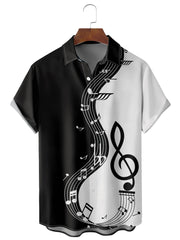 Fydude Men'S Casual Music Symbol Patchwork Printed Shirt
