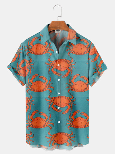 Fydude Men'S Casual Crab Printed Shirt