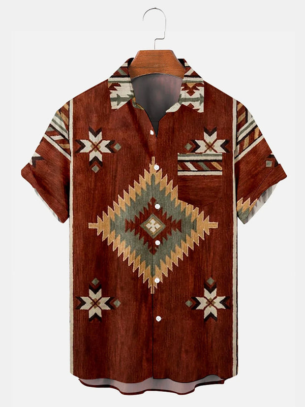 Fydude Men'S Vintage Ethnic Printed Shirt