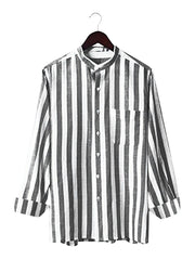 Men's Cotton Linen Stripe Long Sleeve Shirt