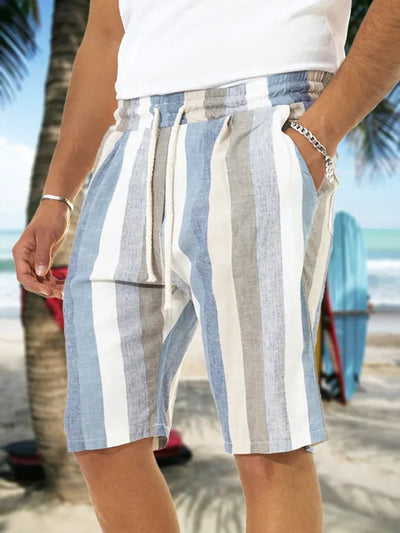 Men'S Stripe Cotton And Linen Shorts