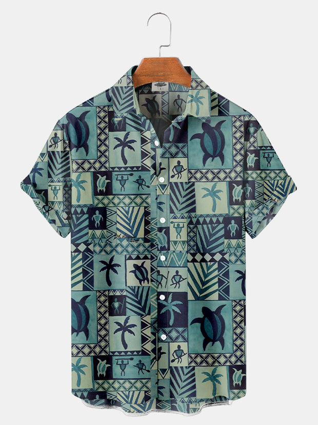 Fydude Men'S Island Print Shirt
