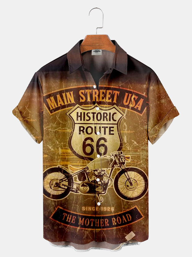 Fydude Men'S ROUTE 66 Motorcycle Printed Shirt