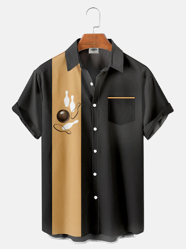 Men'S 50s retro Bowling Print Shirt