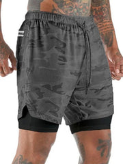 2 In 1 Men's Camouflage Swim Trunk Quick Dry Athletic Shorts With Liner