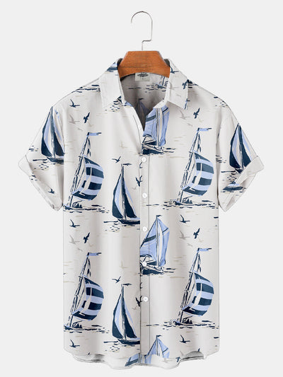 Men'S Sailboat Print Shirt – Fydude