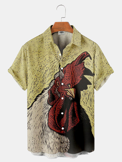 Fydude Men'S Chicken Print Short-Sleeved Shirt
