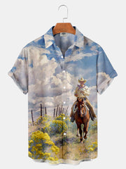 Fydude Men'S Western Cowboy Print Shirt