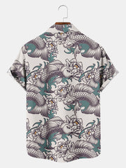 Fydude Men'S Ukiyo-E Oriental Koi Carp Printed Shirt