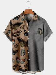 Fydude Men'S Hawaiian Vintage Butterfly Printed Shirt