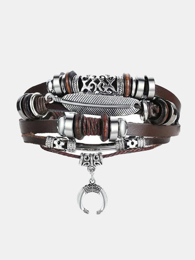 Vintage Alloy Feather Leaf Crescent Bracelet