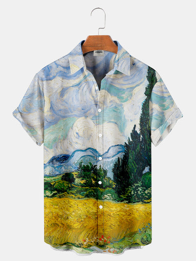 Mens Van Gogh"wheatfield and cypress"Print Shirt