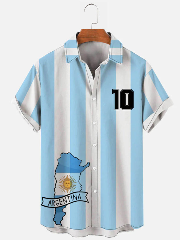 Fydude Men's Football Blue & White Stripes 10 Printed Shirt