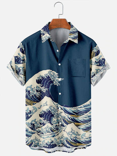 Sea Wave Printed Short Sleeve Shirt