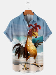 Fydude Men'S Hawaii Ocean Wave Chicken Printed Shirt