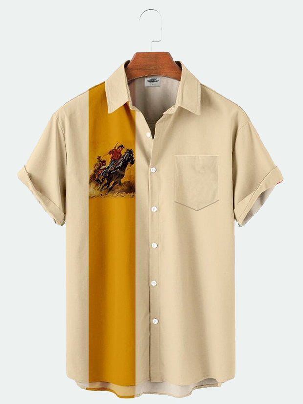 Fydude Men's western cowboy print shirt